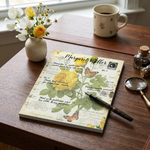 Bloc-note Roses jaunes et papillons personnalisés