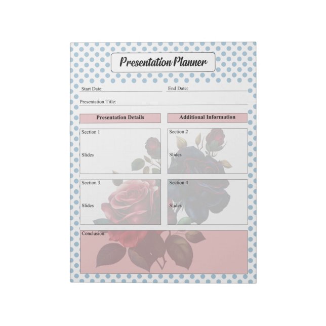 Bloc-note Roses rose et bleu Planificateur de présentation (Tourné)