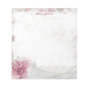 Bloc-note Roses roses roses, dentelle blanche et perles Faux