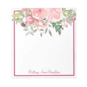 Bloc-note Rosy rose Aquarelle Nom floral Personnaliser