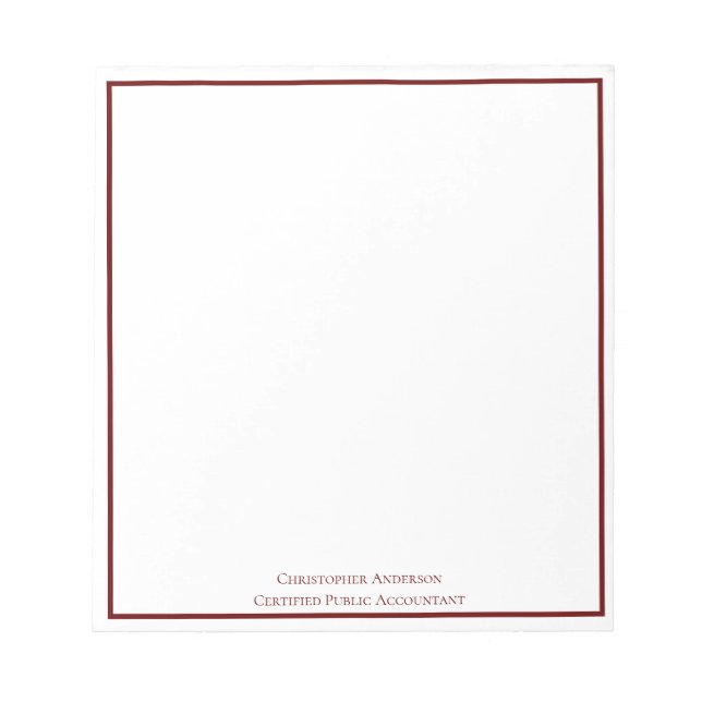 Bloc-note Rouge foncé blanc Professionnel Personnalisé  (Devant)