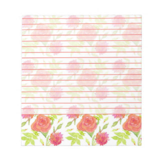 Bloc-note Rouge orange peint Rose Aquarelle Fleurs Lined