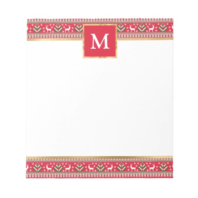 Bloc-note Rouge personnalisé Noël Fair Isle (Devant)