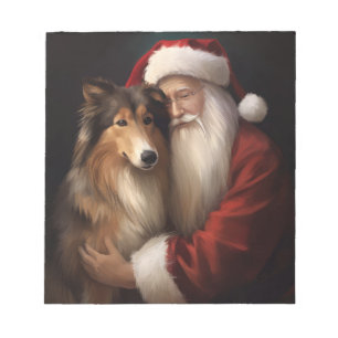 Bloc-note Rough Collie Avec Noël Festif Du Père Noël