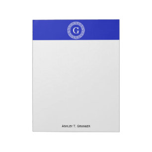 Bloc-note Royal Blue Wt Grèce clé cadre de ligne initiale Mo