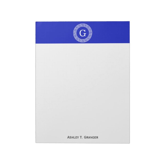 Bloc-note Royal Blue Wt Grèce clé cadre de ligne initiale Mo (Tourné)