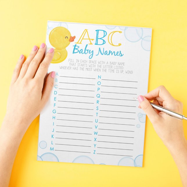 Bloc-note Rubber Duck ABC Baby Name Game Pack (ABC Baby Names Watercolor Rubber Duck Baby Shower Game Pack of 40 Answer Sheets)