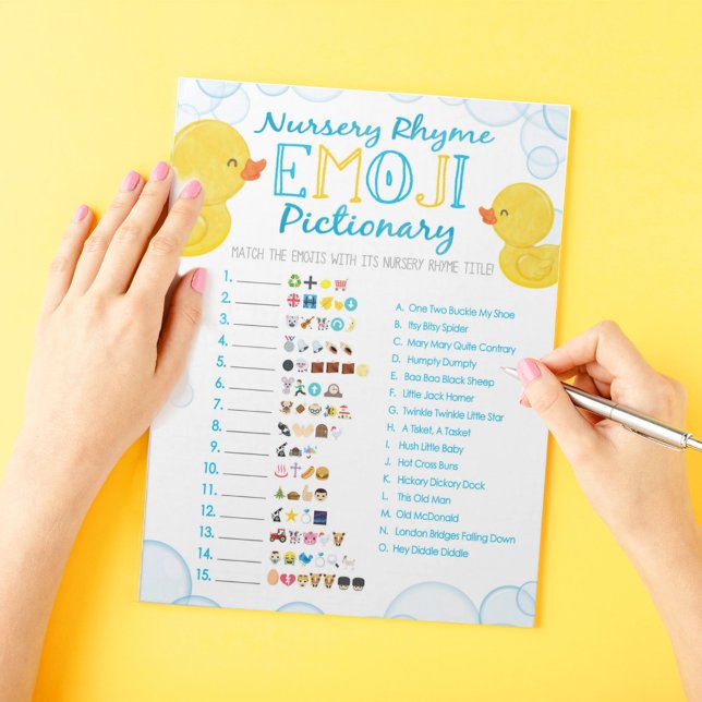 Bloc-note Rubber Duck Emoji Nursery Rhyme Douche Jeu (Nursery Rhyme Emoji Pictionary Watercolor Rubber Duck Baby Shower Game Pack of 40 Answer Sheets)