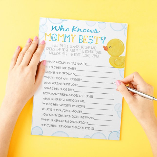 Bloc-note Rubber Duck Qui Connaît Maman Meilleur Pack De Jeu (Who Knows Mommy Best Watercolor Rubber Duck Baby Shower Game Pack of 40 Answer Sheets)