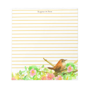 Bloc-note Rugosa Rose Wren Bird Stationery Lind Personnalise