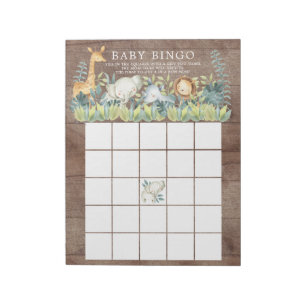 Bloc-note Rustic Jungle Animaux Baby shower Bingo Jeu