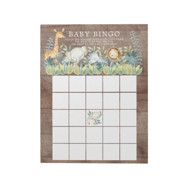 Bloc-note Rustic Jungle Animaux Baby shower Bingo Jeu (Tourné)