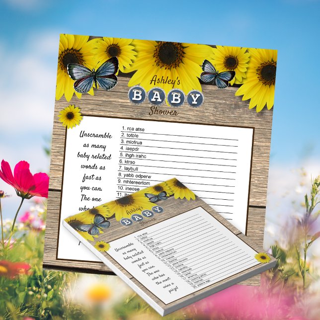 Bloc-note Rustic Sunflower Baby Shower Word Scramble Game (Créateur téléchargé)