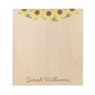 Bloc-note Rustic Sunflowers Wood Brown Handwriting Floral
