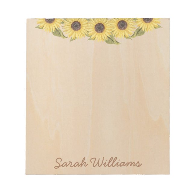Bloc-note Rustic Sunflowers Wood Brown Handwriting Floral (Devant)