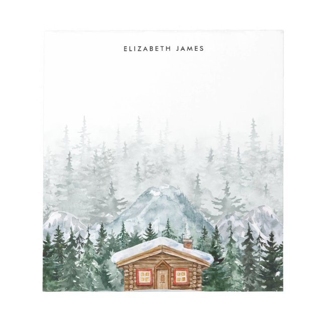 Bloc-note Rustic Watercolor Cabine Green Forest Personnalisé (Devant)