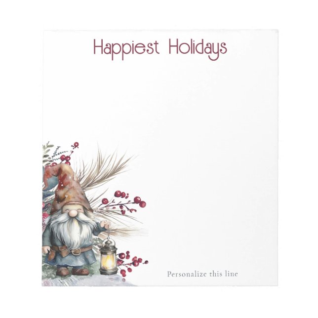 Bloc-note Rustic Watercolor Christmas Gnome Personalized (Devant)