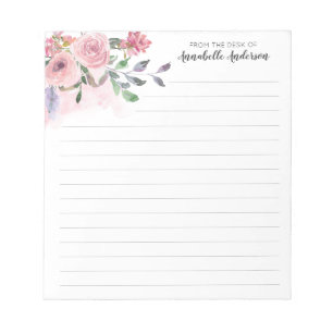 Bloc-note Rustique Blush Pastel rose Floral Aquarelle Script