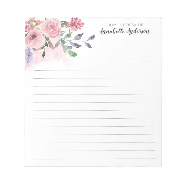 Bloc-note Rustique Blush Pastel rose Floral Aquarelle Script (Devant)