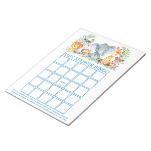 Bloc-note Safari Animaux Baby shower Bingo Bleus Feuilles