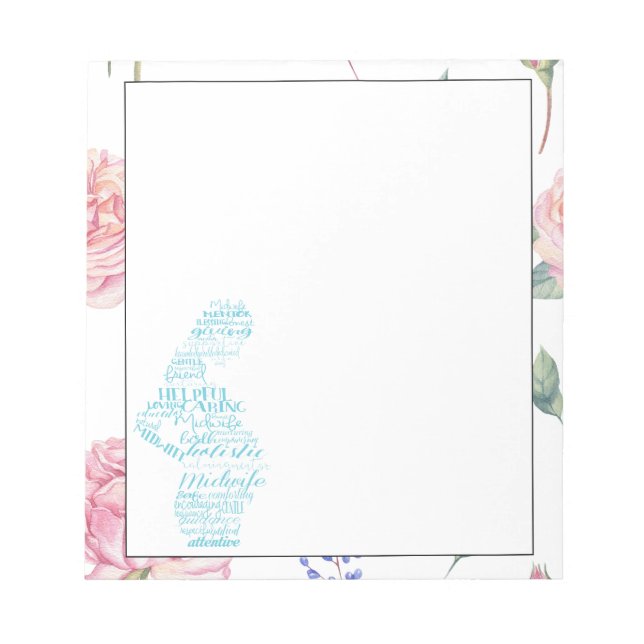 Bloc-note Sage-femme | Bordure Aquarelle Rose (Devant)
