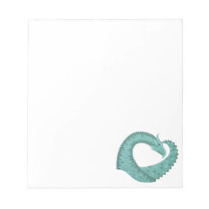 Bloc-note Sage vert coeur dragon sur blanc