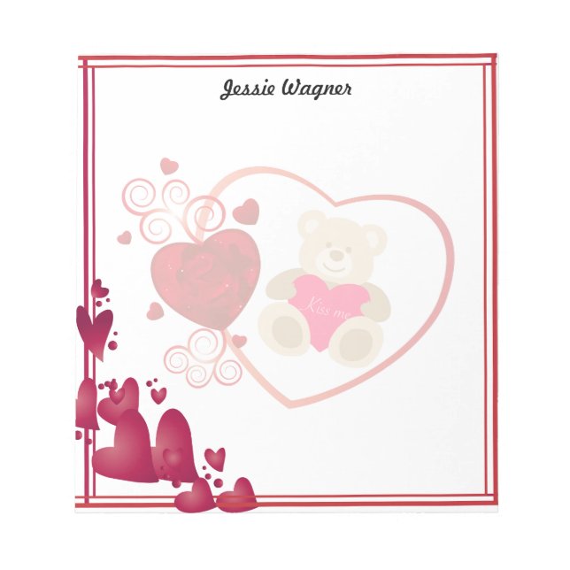 Bloc-note Saint-Valentin Mignonne ours en peluche et Coeurs  (Devant)