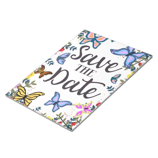 Bloc-note Sauvegarder la Date Papillons Vintage. (Incliné)