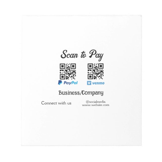 Bloc-note Scanner pour payer le code q r paypal venmo ajoute (Devant)
