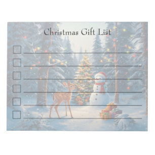 Bloc-note Scène d'arbre de Noël Cerf Faon Bonhomme de neige