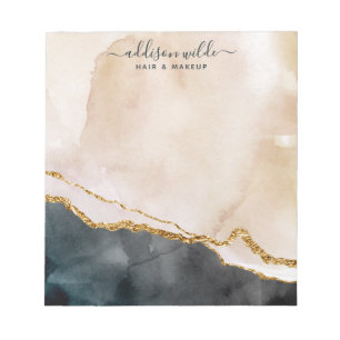 Bloc-note Script Aquarelle Rose Noir Or Marbre Entreprise