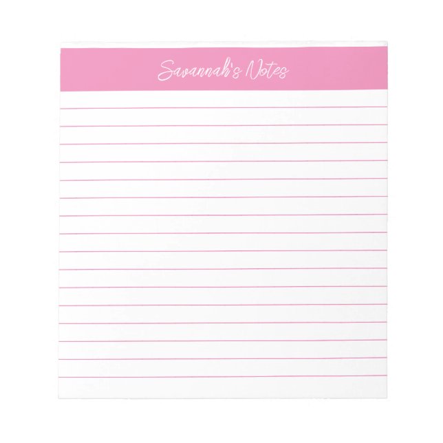 Bloc-note Script classique moderne rose clair personnalisé (Devant)
