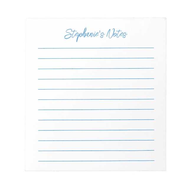 Bloc-note Script Élégant Personnalisé Ligné Bleu (Devant)