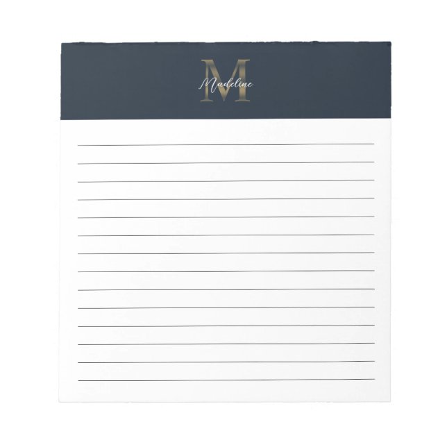 Bloc-note Script Metallic Navy Blue Gold Monogram Lined (Devant)