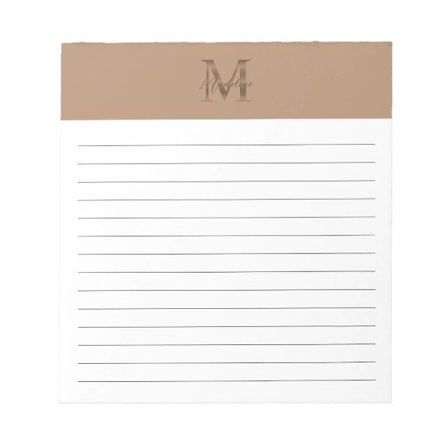 Bloc-note Script Metallic Taupe Gold Monogram Lined (Devant)