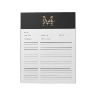 Bloc-note Script minimal Noir Metallic Gold Monogramme Recet