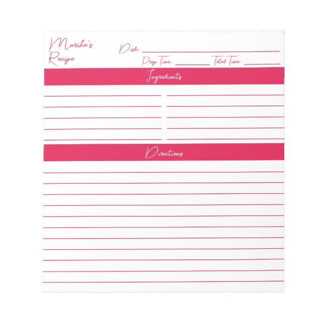 Bloc-note Script moderne Cherry Red Recettes personnalisées (Devant)