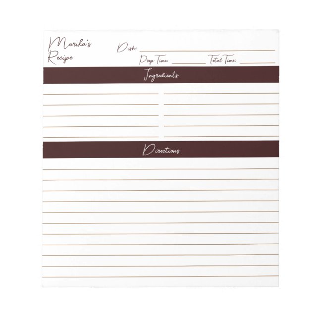 Bloc-note Script moderne Chocolat Brown Mix Recettes (Devant)