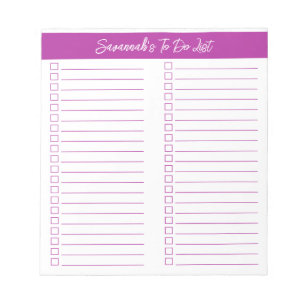 Bloc-note Script Moderne Rose Foncé Deux Colonnes Liste de C