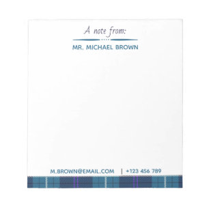 Bloc-note Script personnalisé du nom Email Tel Plaid Tartan