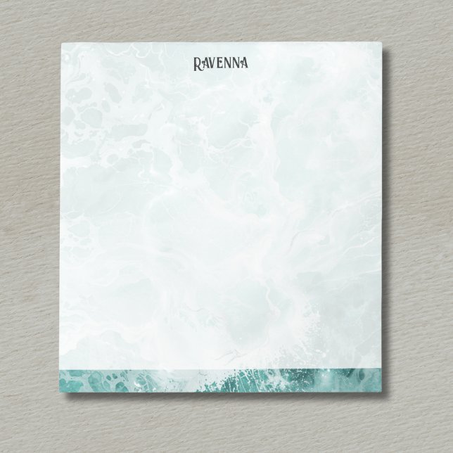 Bloc-note Seafoam Argent Rayé Élégant Nom Script Personnalis (Créateur téléchargé)