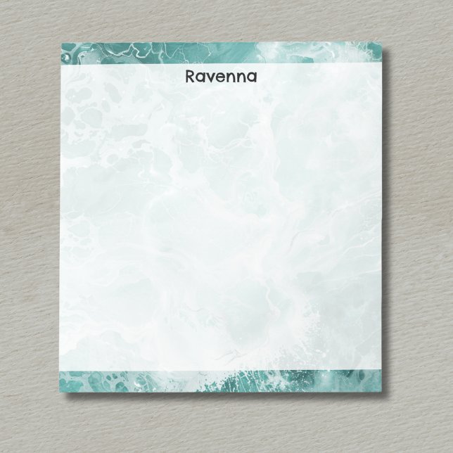 Bloc-note Seafoam Argent Rayé Élégant Nom Script Personnalis (Créateur téléchargé)