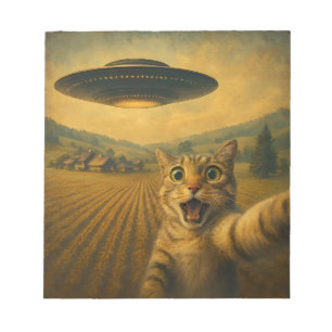 Bloc-note Selfie De Chat Avec Alien UFO Drôle Cadeaux De Cha
