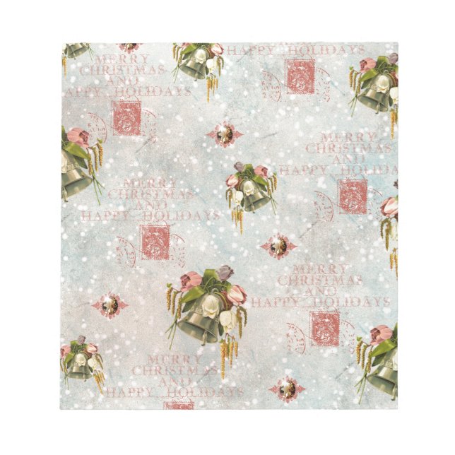 Bloc-note Shabby Chic Noël cloches bleu rose (Devant)