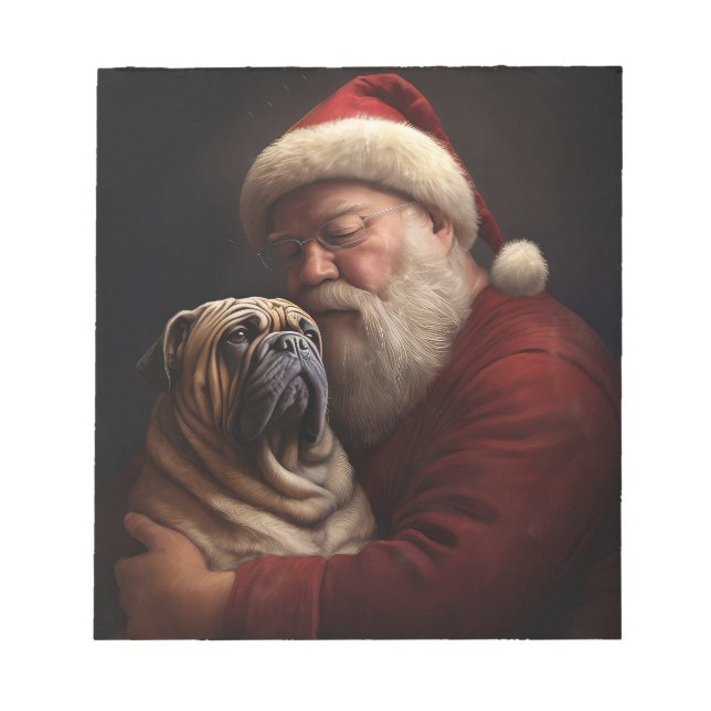 Bloc-note Shar Pei avec le Père Noël Fête de Noël (Devant)