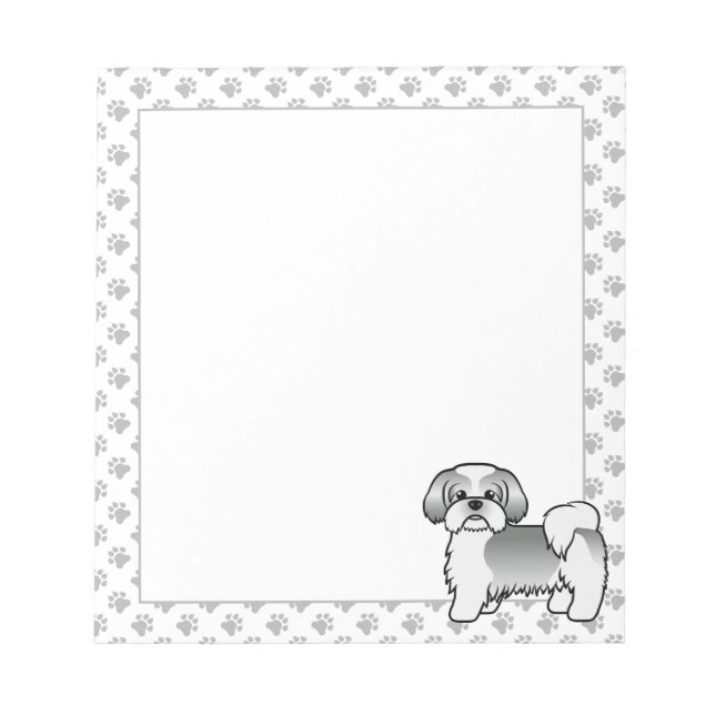 Bloc-note Shih Tzu de dessin animé mignon argent et blanc (Devant)