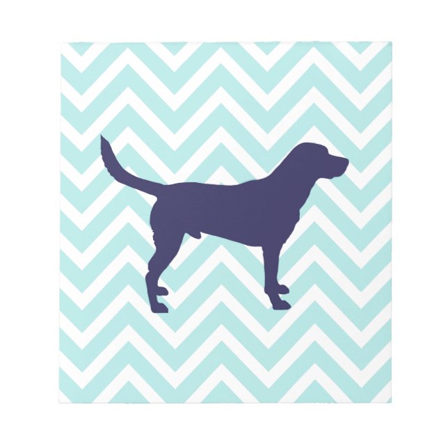 Bloc-note Silhouette de chien en bleu foncé sur Motif Chevro (Devant)