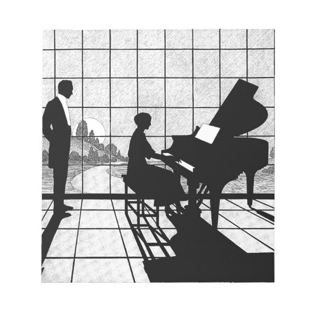 Bloc-note Silhouette de Piano Style Art Déco | Noir et Blanc (Devant)