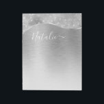 Bloc-note Silver Glitter Glam Bling Personalized<br><div class="desc">Personnalisez facilement ce bloc-notes à motifs en métal brossé argent et en faux parties scintillant glamour avec votre propre nom personnalisé.</div>