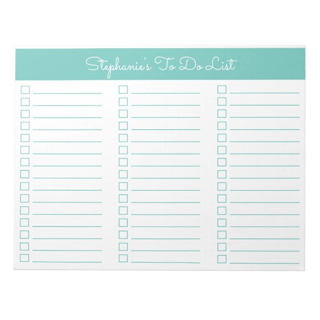 Bloc-note Simple Aqua 8.5x11 Three Column Checklist (Devant)